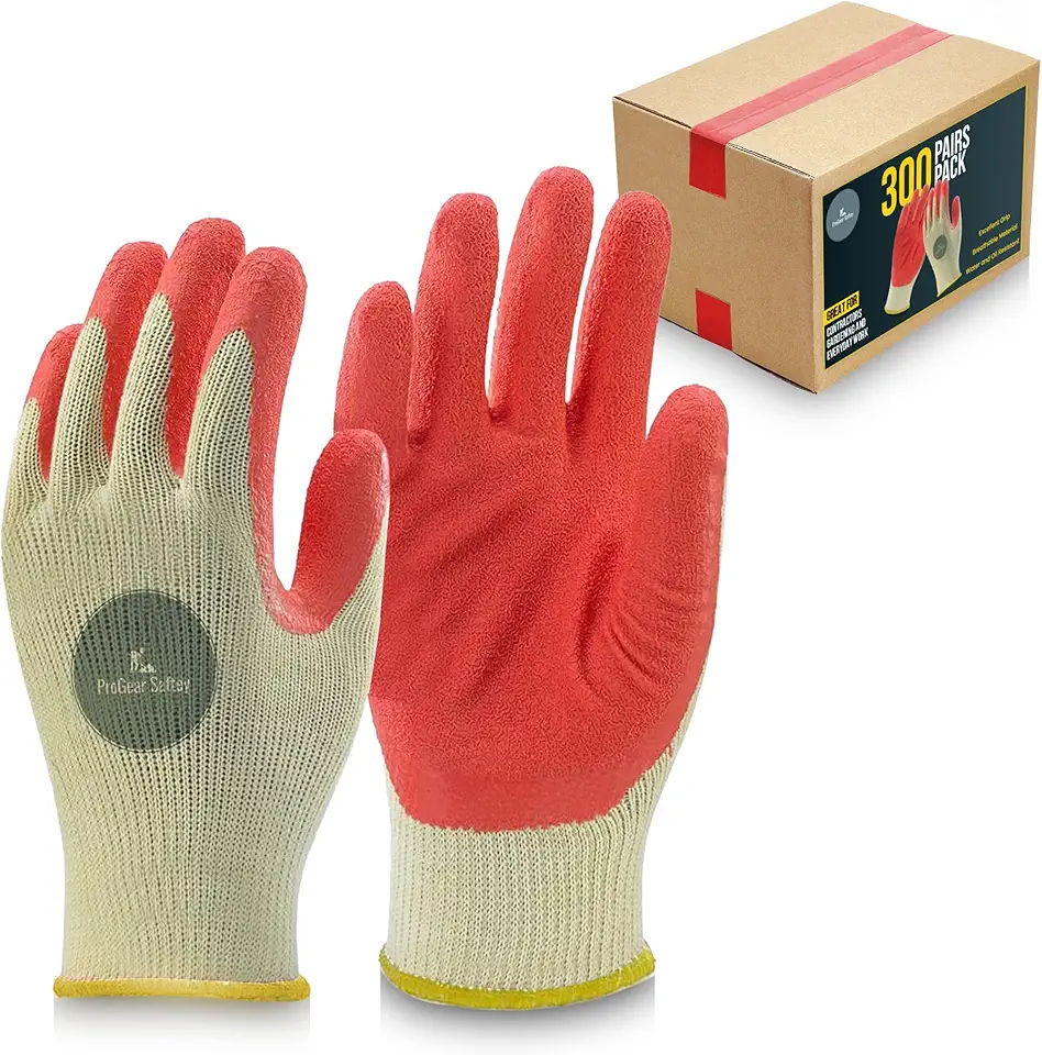 300 Pairs Red Palm Latex-Coated Work Gloves - Cotton/Polyester Shell - Korean Craftsmanship
