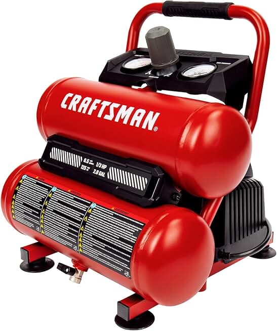 CRAFTSMAN Air Compressor Portable Air Tool Twin Tank 2Gallon, 1/3 HP Oil-Free Max 125 PSI Pressure, Model: CMXECXA0220242, Red