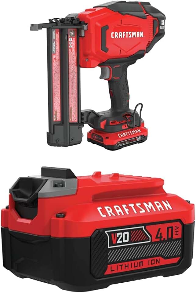 CRAFTSMAN V20 Cordless Finish Nailer Kit, 18GA with EXTRA Lithium Ion Battery, 4.0-Amp Hour (CMCN618C1 & CMCB204)