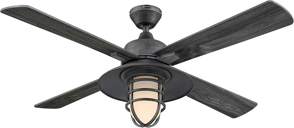 Westinghouse 7307000 Porto, Craftsman-Style Dimmable LED Ceiling Fan with Light and Remote Control, 52 Inch, Distressed Aluminum Finish, Opal Frosted Glass