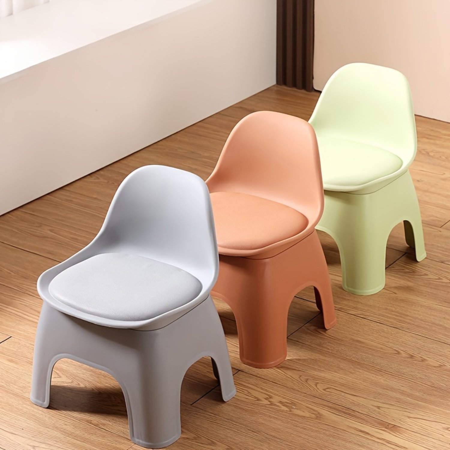 XGZHPJZ Round Plastic Folding Stools - Thickened Household Portable Chairs with Backrest for Living Room  Compact and Durable  Power-Free  Wood-Free