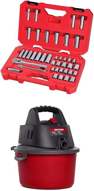 CRAFTSMAN Mechanics Tool Set, SAE/Metric, 3/8-Inch Drive with 2.5 gallon 1.75 Peak Hp Wet/Dry Vac and Filter Bags