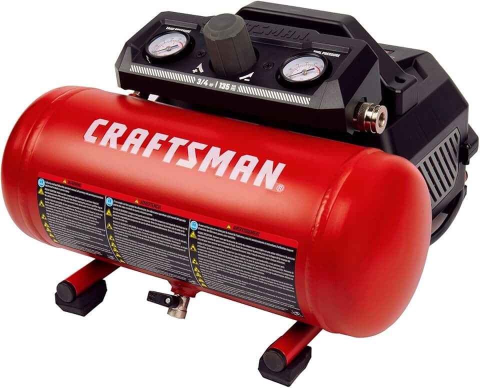 Craftsman Air Compressor, 1.5 Gallon 3/4 HP Max 135 PSI Pressure, 1.5 CFM@90psi and 2.2 CFM@40psi, Stainless Steel Portable Oil Free Maintenance Free Compressor, CMXECXA0200141A