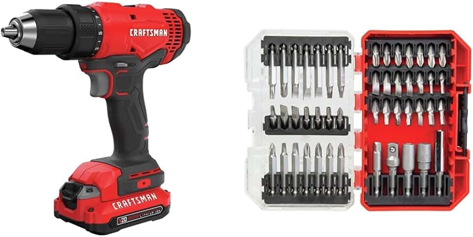 CRAFTSMAN V20 Cordless Drill/Driver Kit with Drill Bit Set, 47 Pieces (CMCD701C2 & CMAF1247)