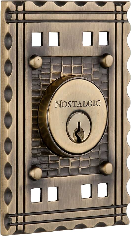 Nostalgic Warehouse Antique Brass 715159 Plate Double Cylinder Deadbolt Craftsman Door Knob