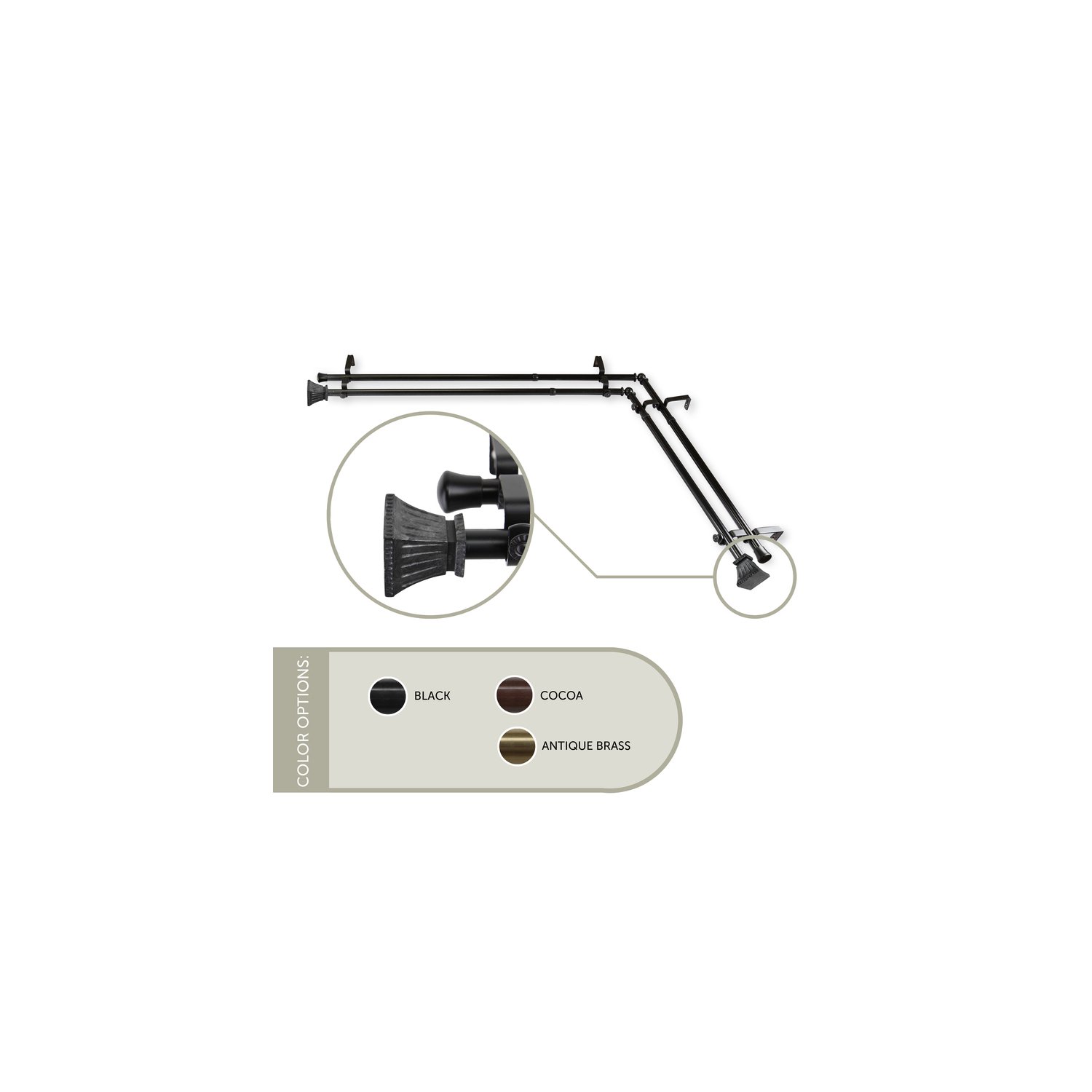 HomeStock Coastal Craftsman Corner Window Double Curtain Rod, Black, 28