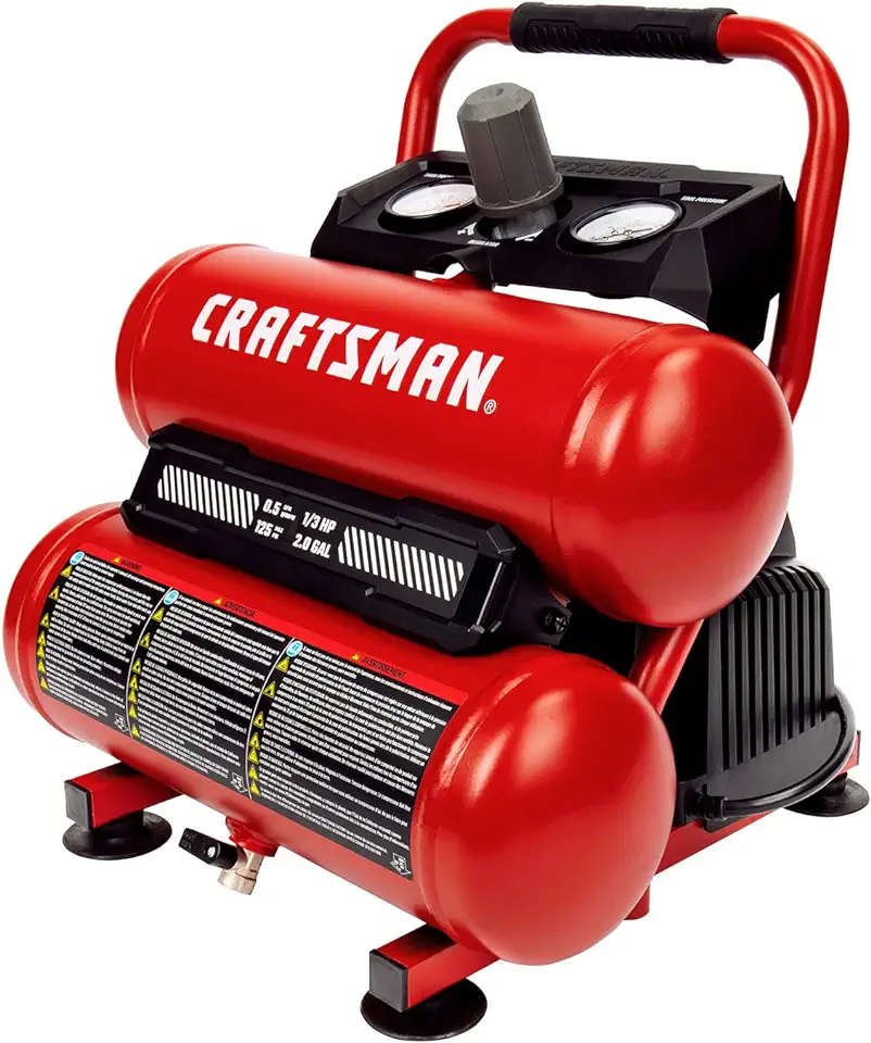 CRAFTSMAN Air Compressor Portable Air Tool Twin Tank 2Gallon, 1/3 HP Oil-Free Max 125 PSI Pressure, Model: CMXECXA0220242, Red