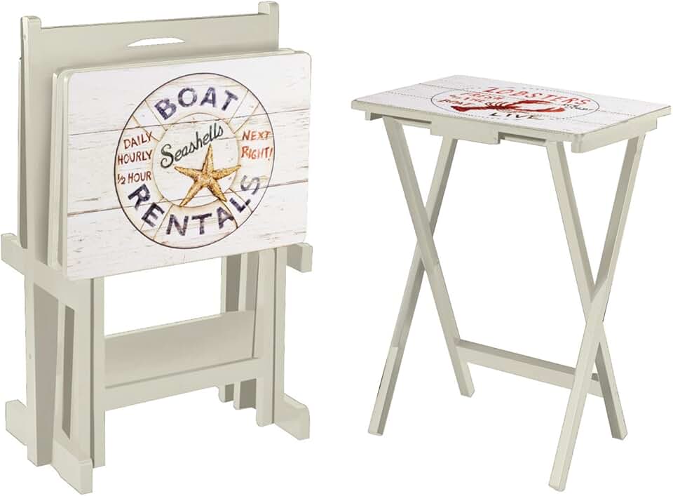 Cape Craftsman Coastal Folding TV Tray Tables - Nautical Oceanic Motif, Perfect for Home, Patio, Beach Decor, Durable & Easy to Store. (Set of 4)