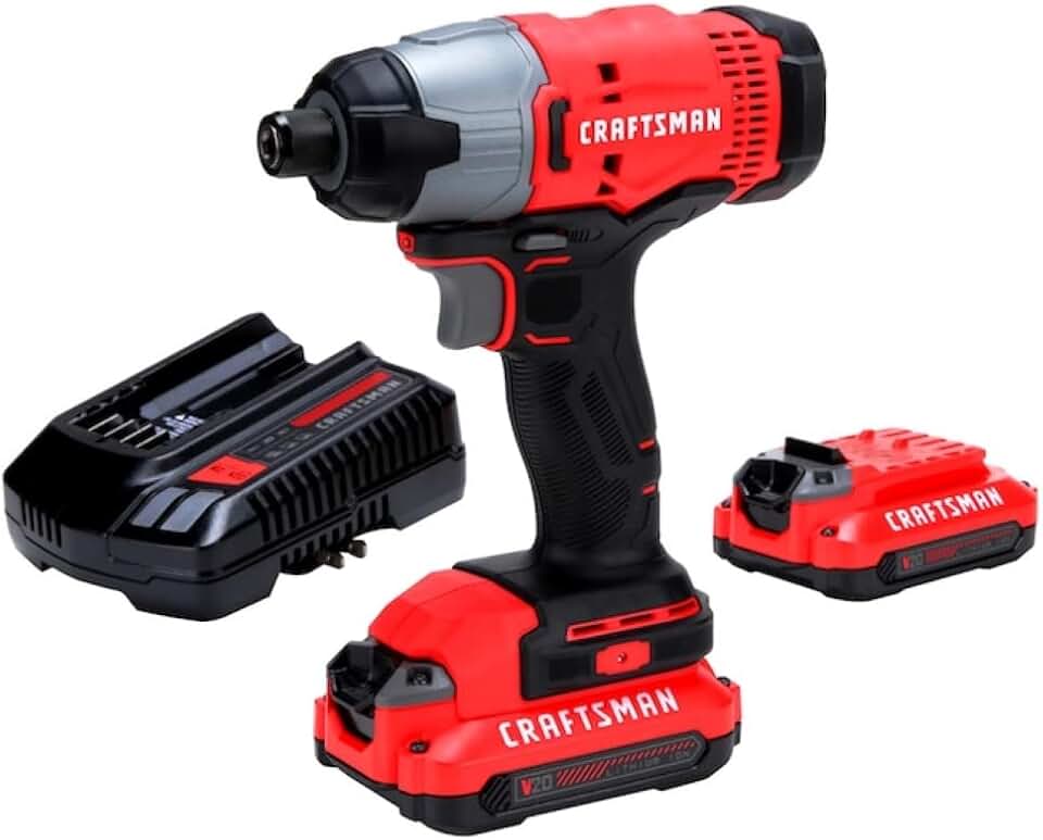 CRAFTSMAN V20 Cordless Impact Driver Kit, 1/4 inch, 2 Batteries and Charger Included (CMCF800C2)