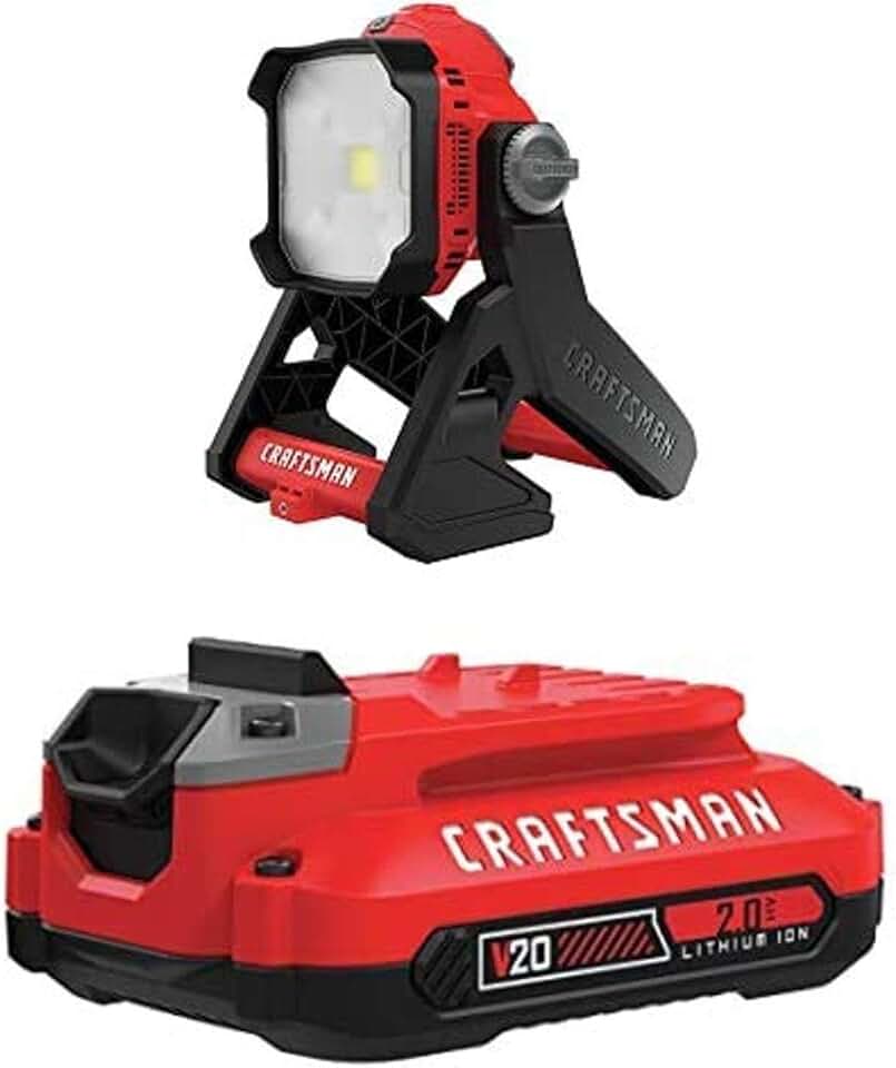 CRAFTSMAN V20 LED Work Light, Small Area with Lithium Ion Battery, 2.0-Amp Hour, Charger Sold Separately (CMCL030B & CMCB202)