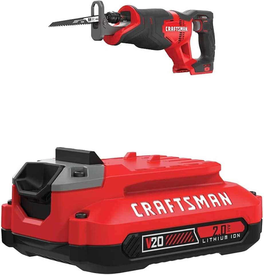 CRAFTSMAN V20 Reciprocating Saw with Lithium Ion Battery, 2.0-Amp Hour, Charger Sold Separately (CMCS300B & CMCB202)