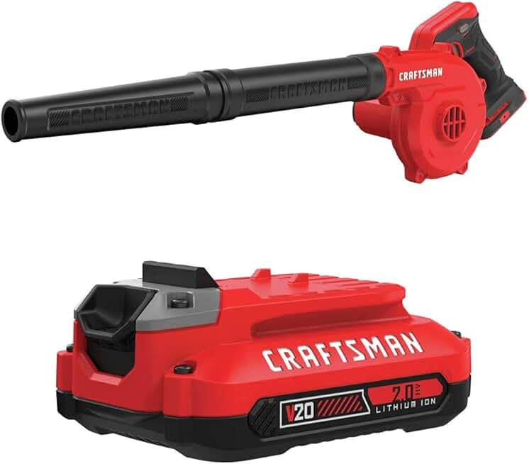 CRAFTSMAN V20 Cordless Blower with Lithium Ion Battery, 2.0-Amp Hour, Charger Sold Separately (CMCBL0100B & CMCB202)
