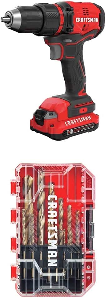 CRAFTSMAN V20 Cordless Drill/Driver Kit, Brushless with Drill Bit Set, Gold Oxide, 14-Piece (CMCD710C1 & CM2214)
