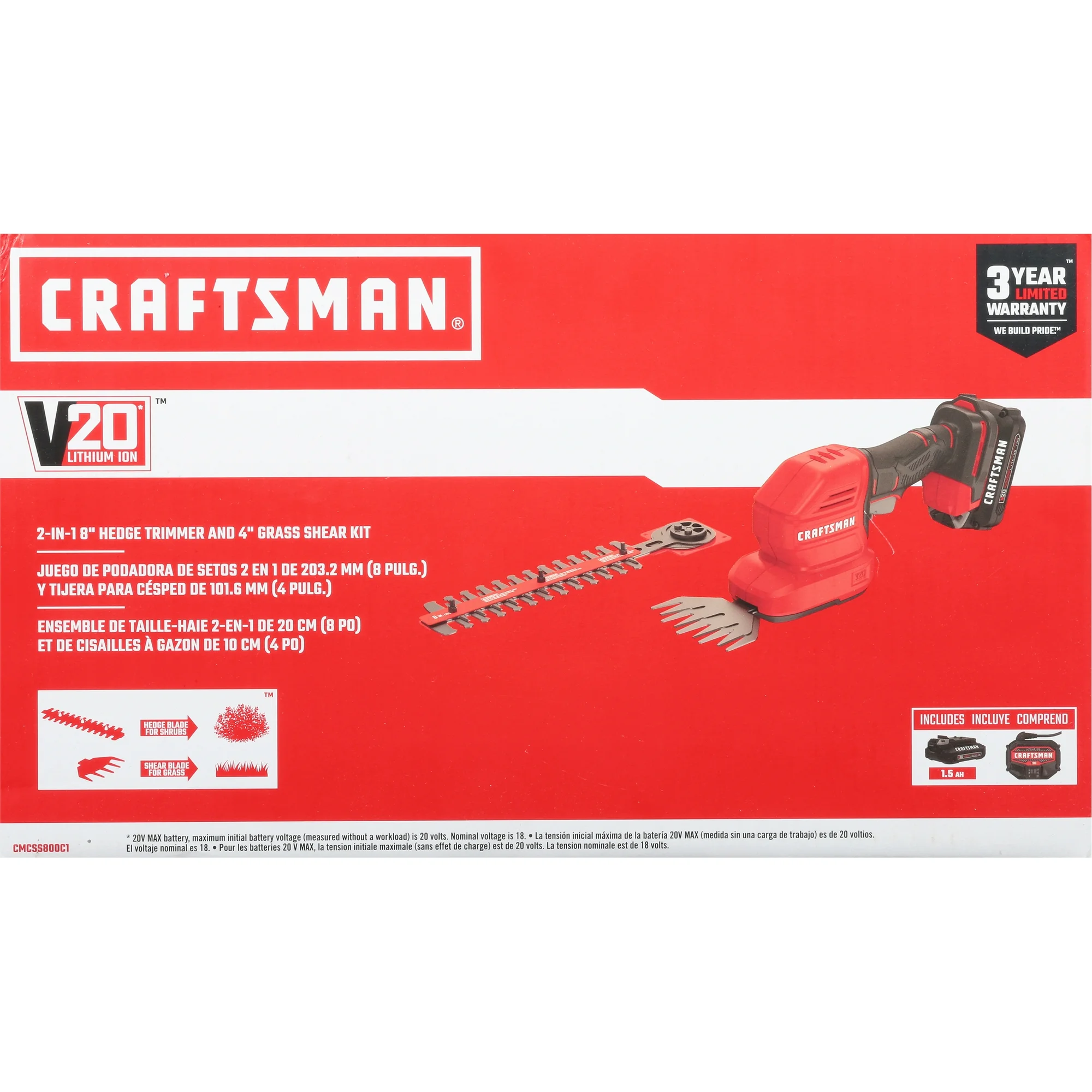 CRAFTSMAN V20 Cordless Handheld Grass Trimmer and Mini Hedge Trimmer Kit (CMCSS800C1)