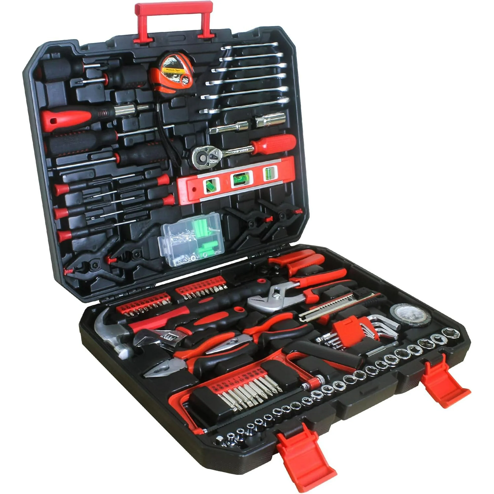 238pcs Craftsman Tool Set, Mechanic Tool Set with Wrench, Tape Rule, Hack Saw, Claw Hammer etc, Auto Repair Tool Kit with Plastic Toolbox Storage Case