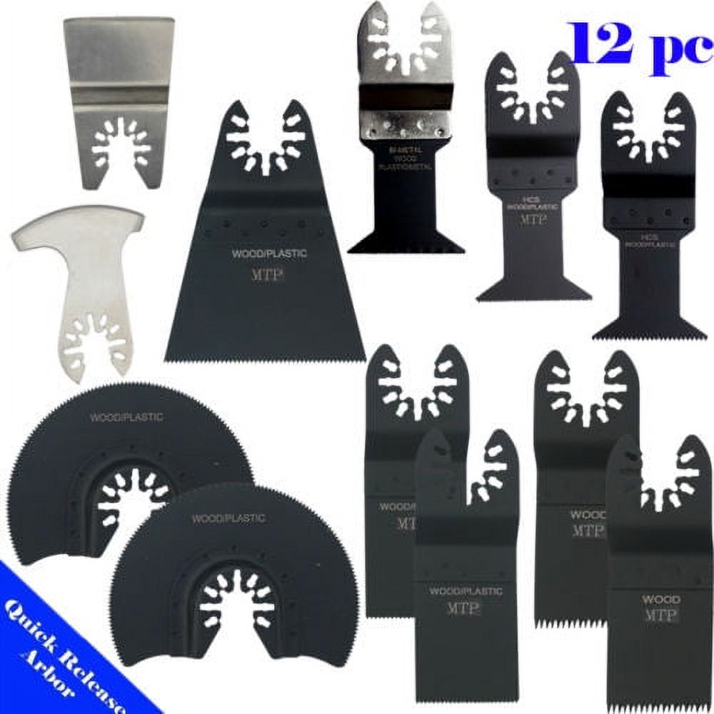 MTP  12 Assorted Metal /  Wood  Quick Release Arbor Universal Fit Multi Tool Oscillating Multitool Wood Saw Blade for Craftsman  Ridgid  Porter Cable Black & Decker Dewalt Fein Bosch Makita
