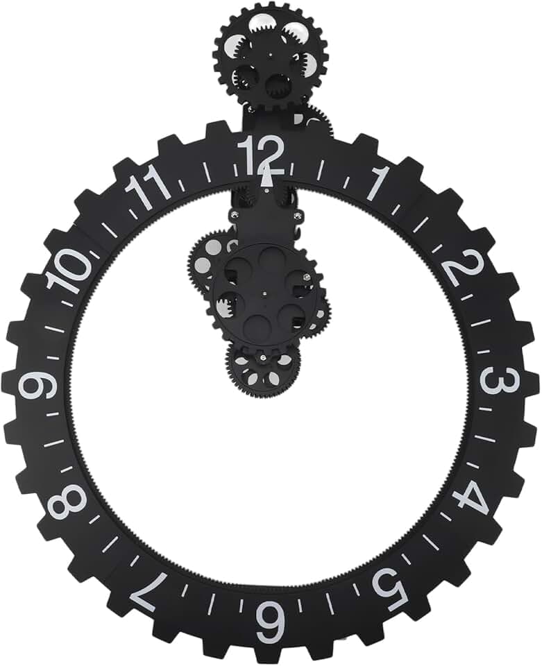 3D Mechanical Gear Clock, Design, Exquisite Craftsmanship, Large Moving Clock with Versatile Use for Home, Living Room, and Office (Black)