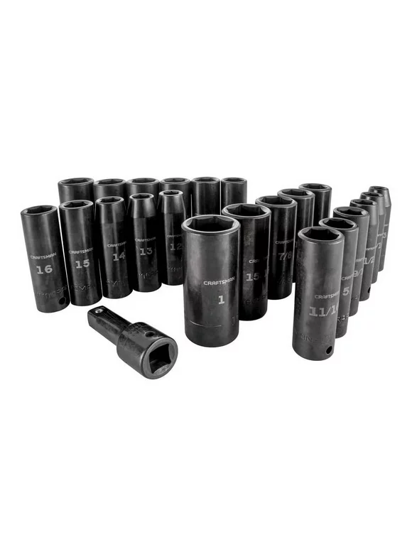 Craftsman 1/2 in. drive Metric and SAE 6 Point Deep Impact Socket Set 23 pc. - Case Of: 1; Each Pack Qty: 23; Total Items Qty: 23