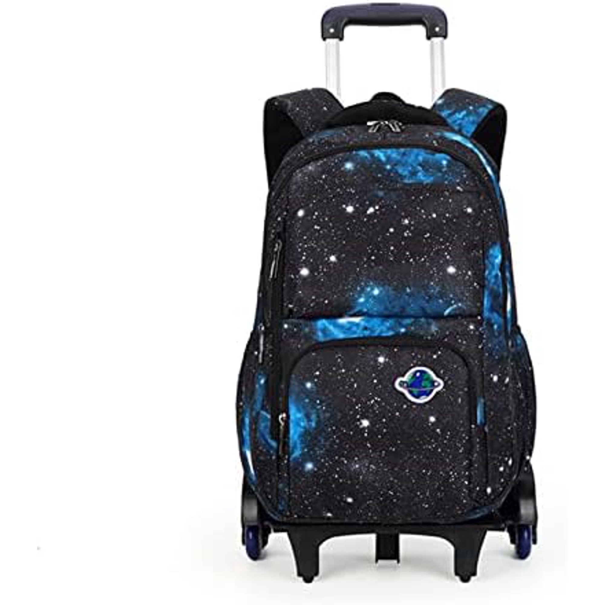XGZHPJZ GLOOMALL Starry Sky Kids Trolley Rolling Backpack Primary School Bookbag with Wheels Travel Luggage (Black White Starry Sky)