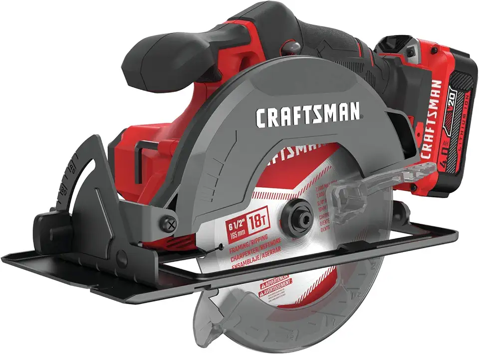 CRAFTSMAN V20 Cordless Circular Saw Kit, 6-1/2 inch, Battery and Charger Included (CMCS500M1)