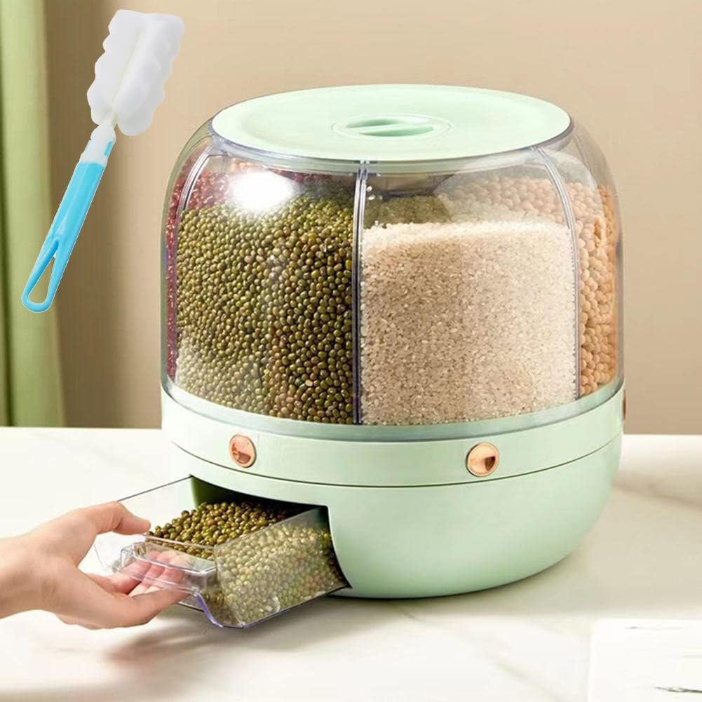 XHUNGLE 10KG rice  flour  dry food  container  decimeter with lid and measuring cup  ° rotatable 6 compartment  container  airtight dry food dispenser  whole wheat rice  box