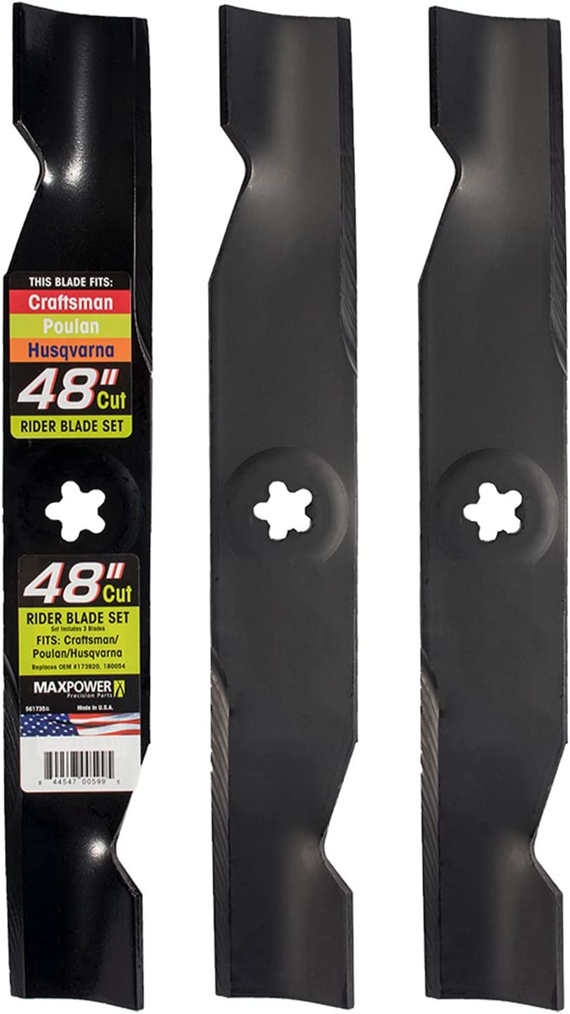 Blade Set for Many 48 in. Cut Craftsman, Husqvarna, Poulan Mowers Replaces OEM # 173920, 180054, PP24005, 532180054
