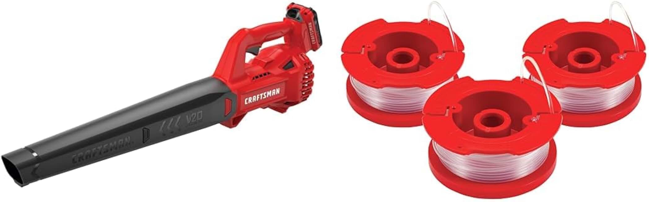 CRAFTSMAN 20V MAX Cordless Leaf Blower Kit with CMCBL710D1 Battery & Charger, 0.065-Inch 3-Pack String Trimmer Line Spools CMZST0653