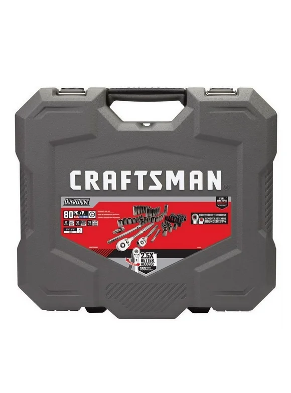 Craftsman OVERDRIVE 1/4 and 3/8 in. drive Metric/SAE 6 Point Mechanic's Tool Set 80 pc