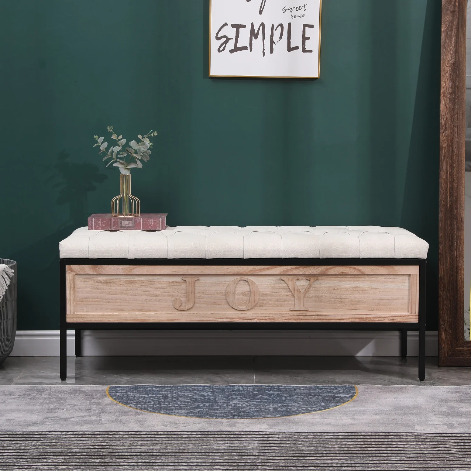 Beige Wooden Storage Bench for Bedroom | Premium Craftsmanship with Stylish Design | Multi-Functional Ottoman with Storage | Comfortable Seating