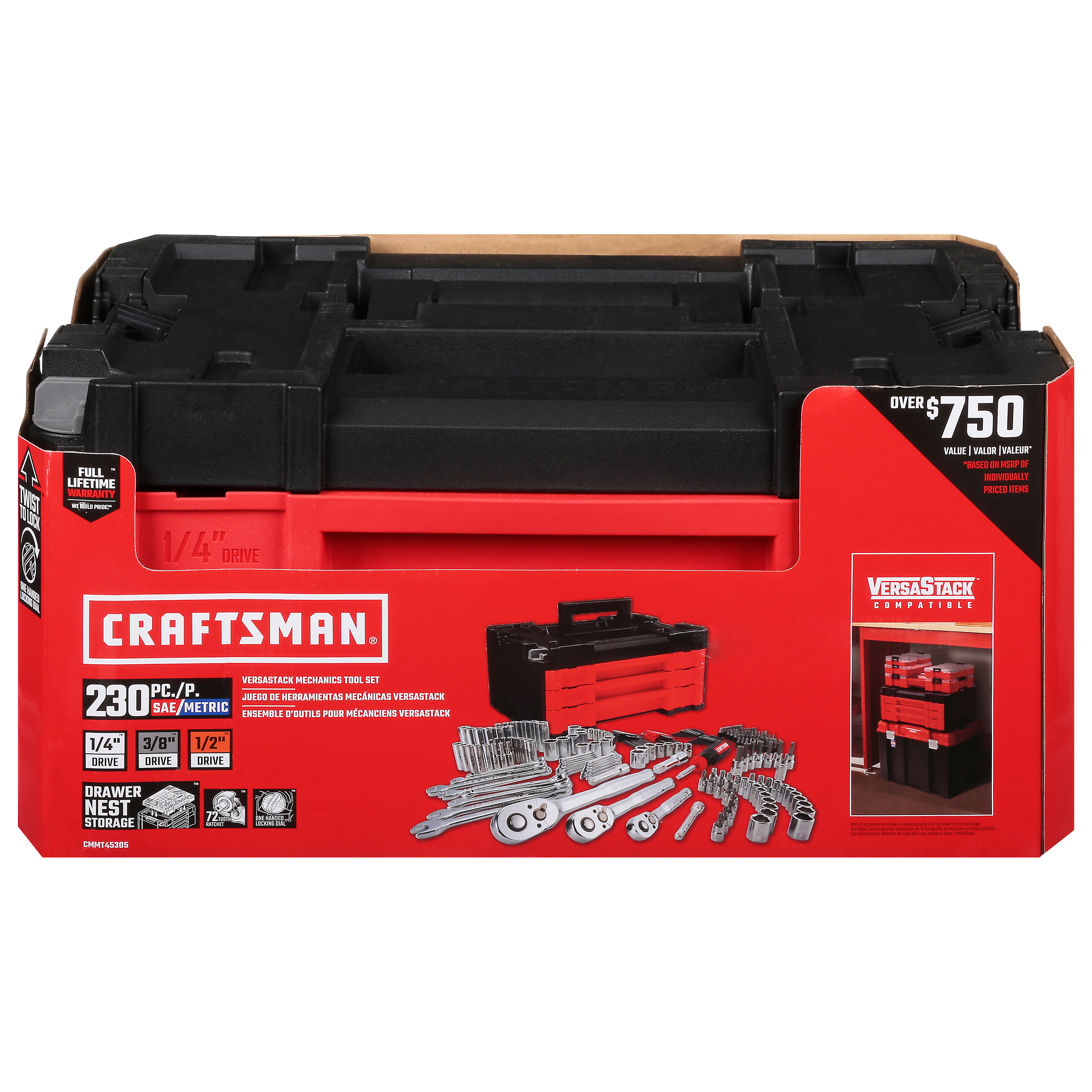 CRAFTSMAN Mechanics Tool Set, 230-Piece Hand Tool and Socket Set with 3-Drawer Tool Box (CMMT45305)