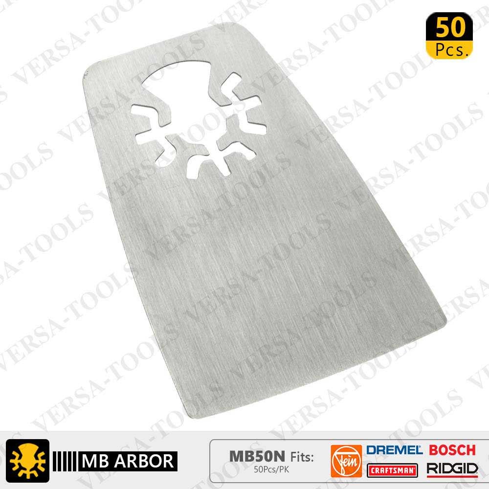 Versa Tool MB50N 52mm Flat Cut Stainless Steel Scraper Fits Fein Multimaster, Dremel, Bosch, Craftsman, Ridgid Oscillating Tools - 50/Pack
