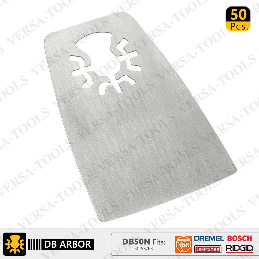 Versa Tool DB50N 52mm Flat Cut Stainless Steel Scraper Fits Fein Multimaster, Dremel, Bosch, Craftsman, Ridgid Oscillating Tools - 50/Pack