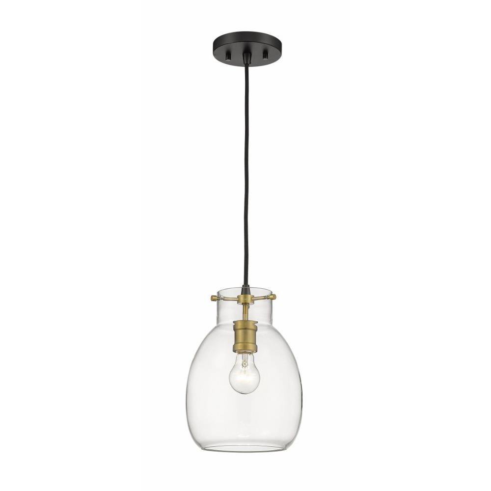 1 Light Mini Pendant in Craftsman Industrial Style 8 inches Wide By 11.5 inches High-Matte Black/Olde Brass Finish Bailey Street Home 372-Bel-4314720