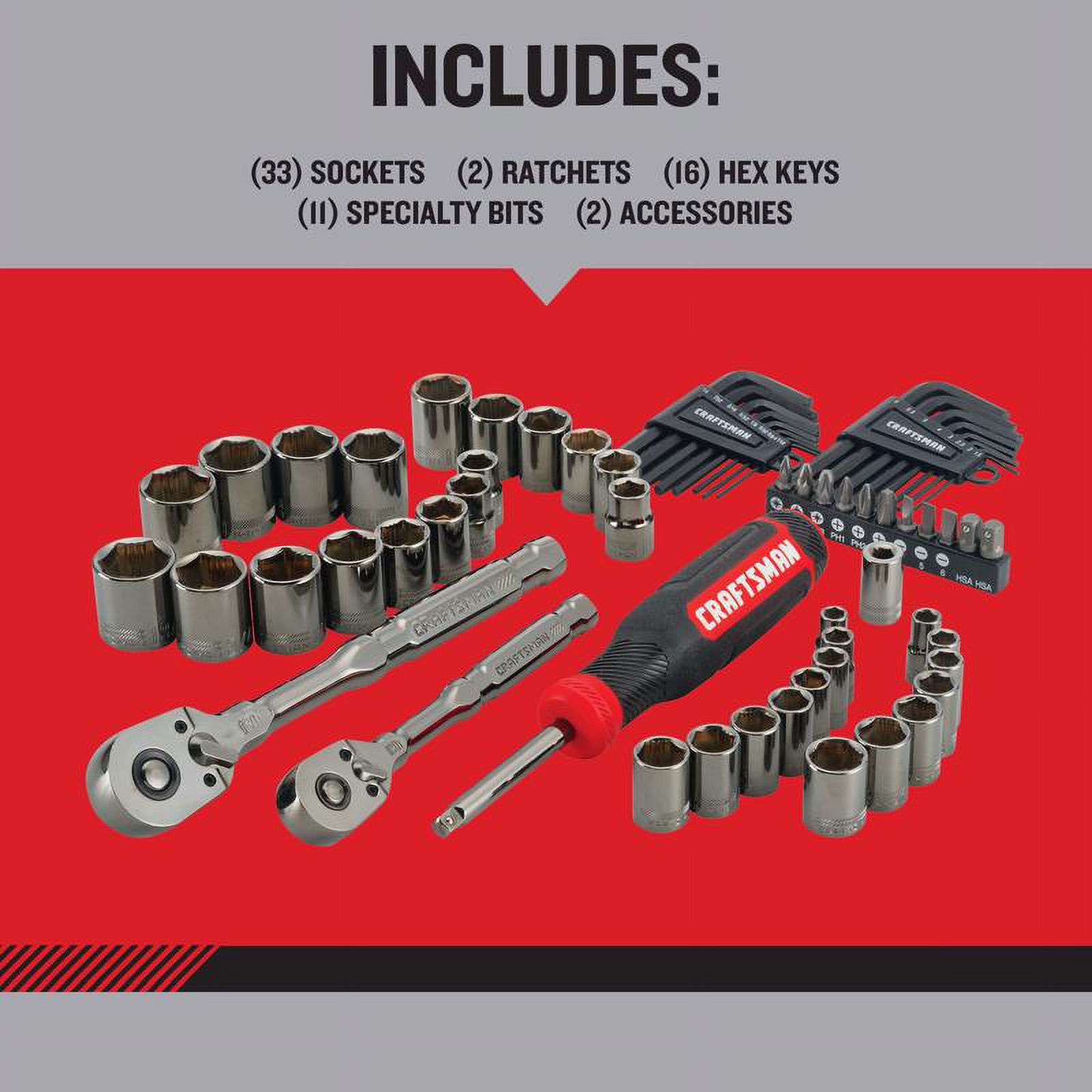 Craftsman OVERDRIVE 1/4 and 3/8 in. drive Metric/SAE 6 Point Mechanic's Tool Set 64 pc