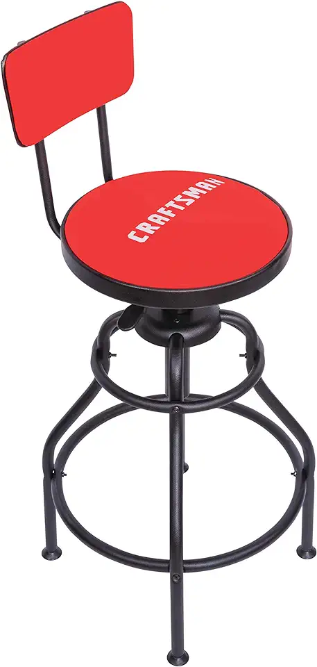 CRAFTSMAN Adjustable Height Work Shop Stool, 29 to 34-inches Tall, Rip-Resistant Padded Vinyl Seat, 300-lb Capacity, 360-degree Footrest, Non-Marring Feet