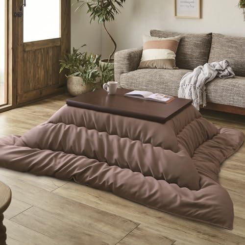 IKEHIKO Kotatsu Futon Comforter, Fluffy Premium Cotton Flannel, Kotatsu Square Rectangle Shape Beige Blanket Heater Table, Japanese Futon Craftsman, Made in Japan 2608 (205×205cm)