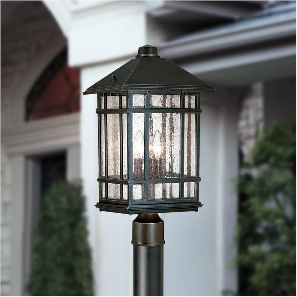 kathy ireland Sierra Craftsman Art Deco Outdoor Post Light Rubbed Bronze 18