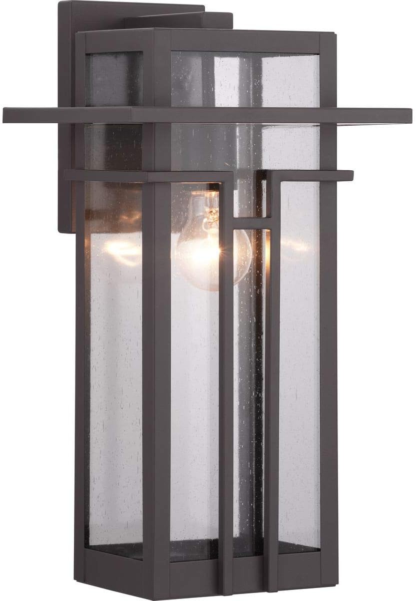 Boxwood Collection 1-Light Clear Seeded Glass Craftsman Outdoor Large Wall Lantern Light Antique Bronze, 16.50x9.00x9.00