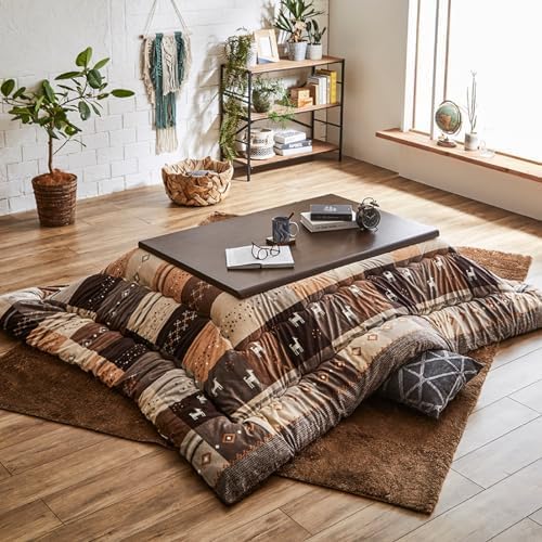 IKEHIKO Kotatsu Futon Comforter, Fluffy Premium Cotton, Kotatsu Fullfy Square Rectangle Shape Brown Checkered Heater Table, Japanese Futon Craftsman, Made in Japan 1498 (205×285cm)