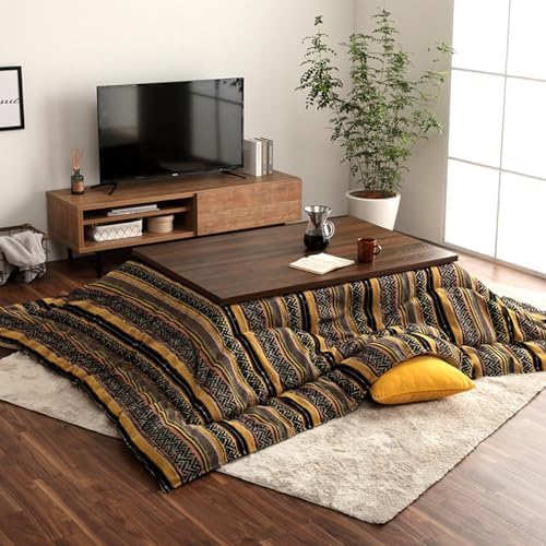 IKEHIKO Kotatsu Futon Comforter, Fluffy Premium Cotton Flannel, Kotatsu Square Rectangle Shape Yellow Black Heater Table, Japanese Futon Craftsman, Made in Japan 2088 (200×200cm (Square))