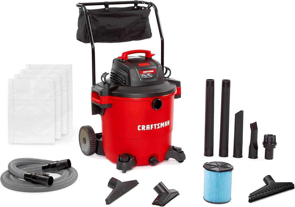 CRAFTSMAN CMXEVBE17656 20 Gallon 6.5 Peak HP Wet/Dry Vac with Cart, Heavy-Duty Shop Vacuum with Attachments and 4 Dust Collection Bags