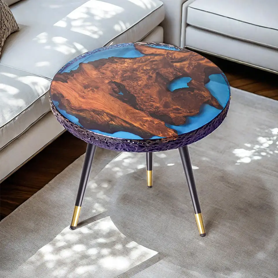Small End Table with Epoxy Resin Craftsmanship and Natural Wood Finish - Perfect Accent Table for Bedroom and Living Room Decor, Modern Side Table for Home