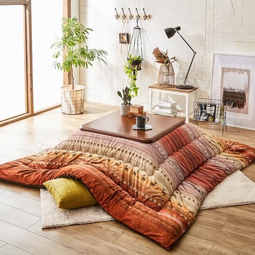 IKEHIKO Kotatsu Futon Comforter, Fluffy Premium Cotton Flannel, Kotatsu Square Rectangle Shape Orange Heater Table, Japanese Futon Craftsman, Made in Japan 1499 (205×285cm)