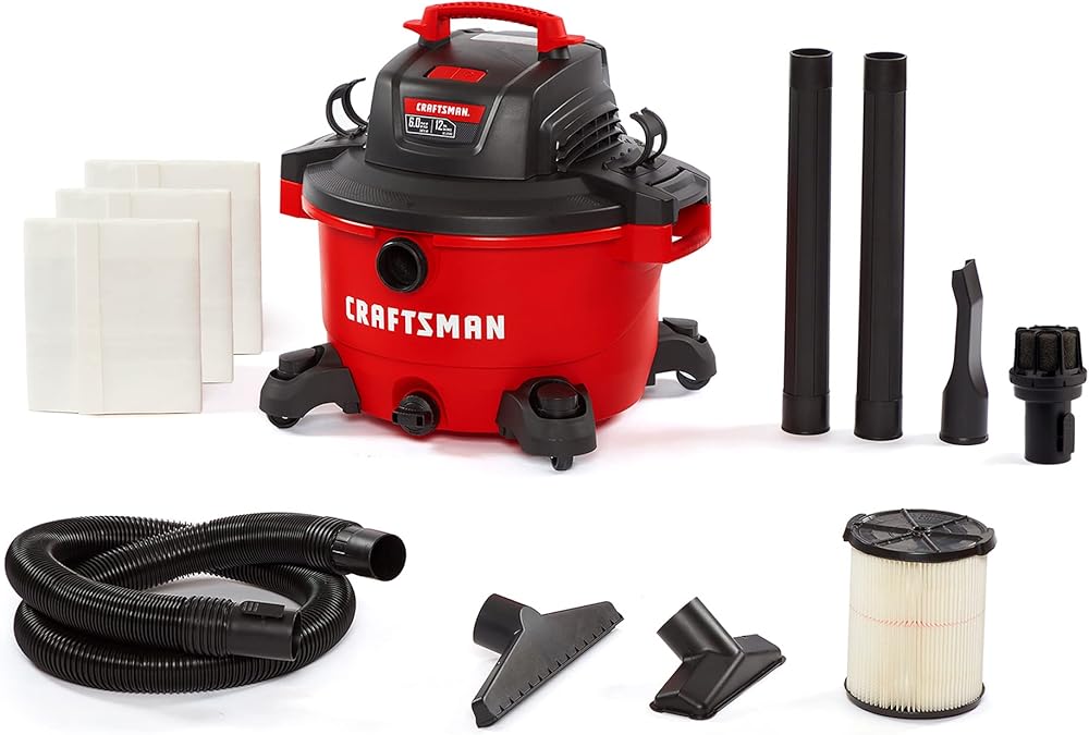 CRAFTSMAN CMXEVBE17594 12 Gallon 6.0 Peak HP General Purpose Wet/Dry Vac, Portable Shop Vacuum with Attachments, 3 Dust Bags and Diffuser