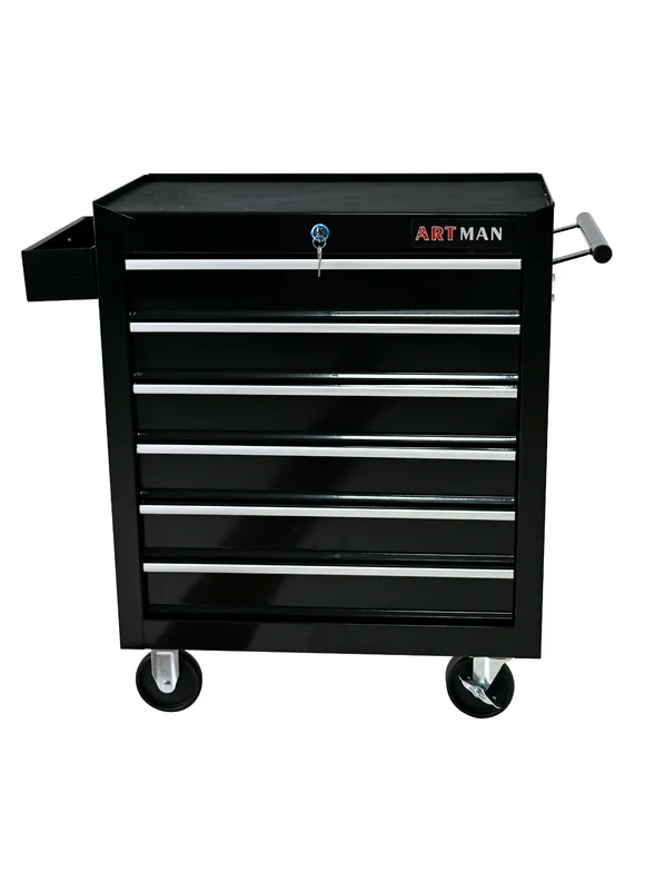 COOKCOK 6-Drawers Tool Cabinets On Wheels, Rolling Tool Chest With Drawers, Craftsman Tool Box With Keyed Locking System, Tool Storage Organizer For Warehouse, Garage, Workshop, Black