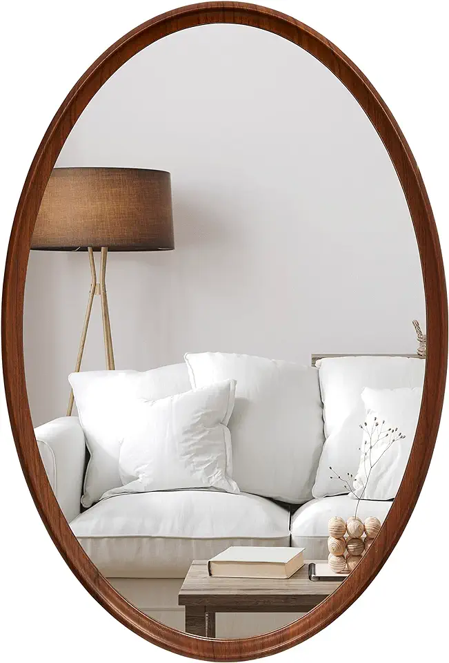 Craftsman 21x29 Inch Oval Wood Wall Mirror, Natural Woodgrain, Mirror for Entryway, Living Room, Bathroom