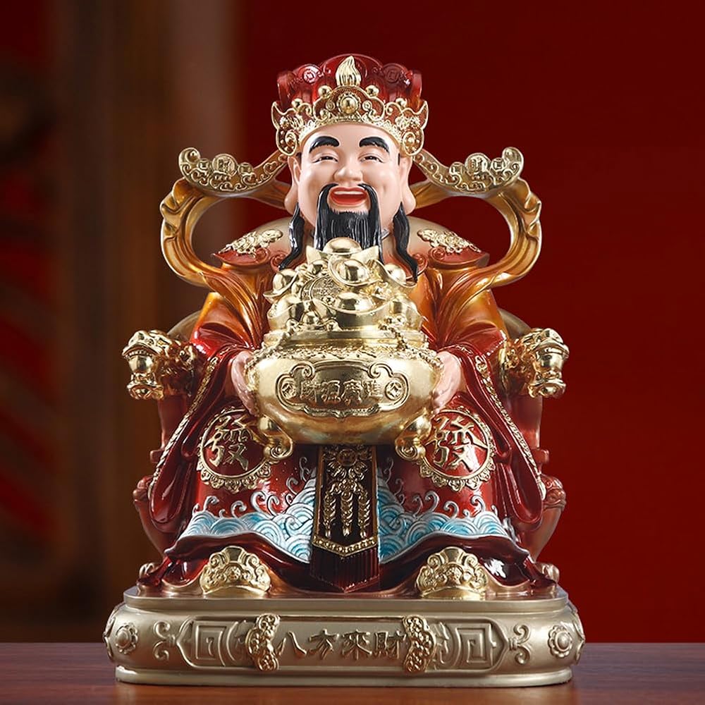 Chinese God of Wealth Statue - Wealth Fortune Figurine, Simulated Bronze Craftsmanship, Resin,Auspicious Prosperity Decor for Home and Business, Lucky Wealth Attractor