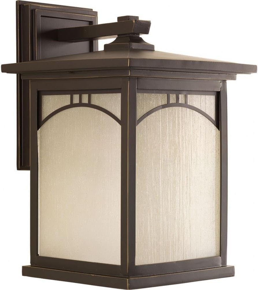 Residence Collection 1-Light Umber Textured Art Glass Craftsman Outdoor Large Wall Lantern Light Antique Bronze, 10