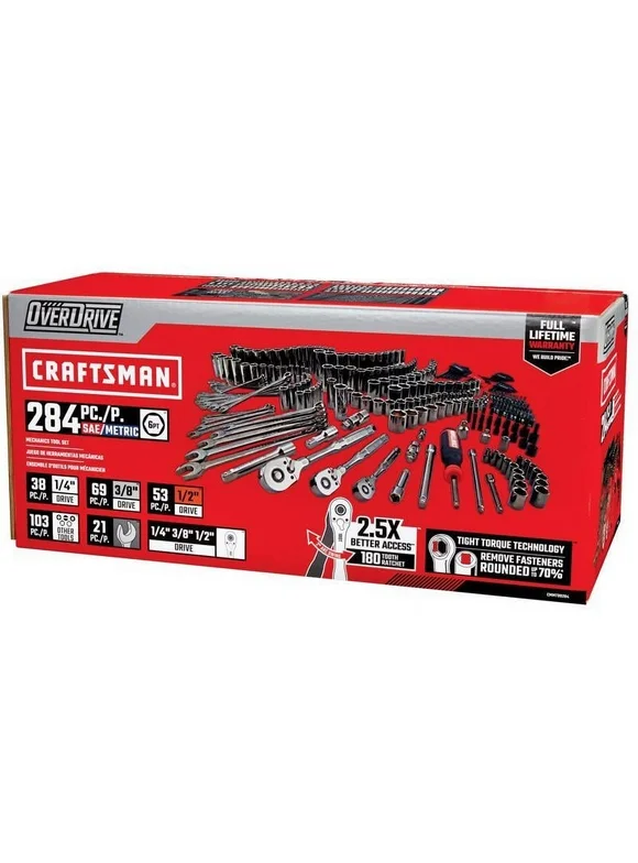 Craftsman OVERDRIVE 1/4 & 3/8 & 1/2 in. drive Metric/SAE 6 Point Mechanic's Tool Set 284 pc