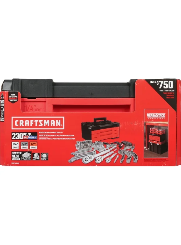 CRAFTSMAN Mechanics Tool Set, 230-Piece Hand Tool and Socket Set with 3-Drawer Tool Box (CMMT45305)